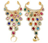 ANDRESLAD Braccialetti da Danza del Ventre per Donna con Catena a Mano e Anelli a Catena Gioielli Leggeri con Pietre Decorative per Spettacoli e Feste di Danza Accessori Eleganti per