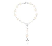 ANDRESLAD Braccialetto Religioso Croce in Resina e Perline Floreali, Bracciale Rosario Unisex Regolabile, Gioiello Sacro Adatto a Ogni Polso, Regalo per Festività e Occasioni Speciali