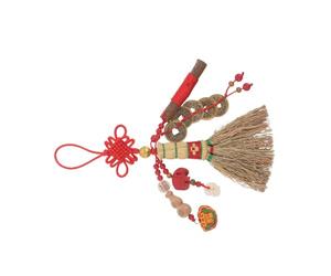 ANDRESLAD Charm Feng Shui Scopa Piccola da Appendere con Nodo e Moneta Portafortuna per Protezione e Decorazione Nascita Ragazzo Ragazza