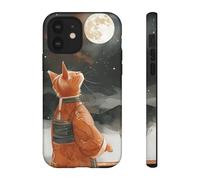 Andriez Gatto arancione con veste tradizionale che guarda la luna, custodia rigida opaca, compatibile con iPhone 12