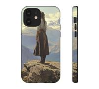Andriez Mountain Landscape Girl Standing on Rock - Custodia rigida opaca - Compatibile con iPhone 12 Marrone