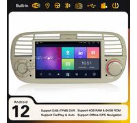 Android 12 DAB+ Autoradio 8-Core Navi USB 4+64GB CarPlay Fiat 500 500C 500S 500E