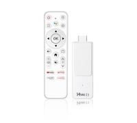 Android 14.0 TV Stick, con 2GB RAM e 16GB ROM, alimentato da chipset RK3518 Quad-Core 32bit Cortex-A53 e GPU Mali 450 MP2, supporta Wi-Fi dual-band 2.4G/5G, BT 5.4 e 4K Ultra HD