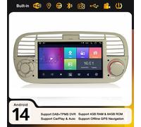 Android 14 DAB+ Autoradio 8-Core Navi USB 4+64GB CarPlay Fiat 500 500C 500S 500E