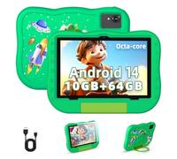 Android 14 Tablet per Bambini da 10 Pollici, 10GB RAM 64GB ROM, Tablet Octa-Core con Custodia, Display IPS 1280x800, 6000mAh, Doppia Fotocamera, Bluetooth e WiFi6, Grande Regalo per i Bambini (Verde)