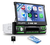 [Android 15] CAMECHO 2+64G 1 Din 7 Pollici Autoradio Wireless Carplay Touchscreen Radio Display Manuale Retrattile con Bluetooth Android Auto GPS WIFI DSP FM/RDS Mirror Link SWC