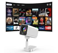 [Android TV OS&Telescopio Stand] Smart Proiettore con WiFi6 e Bluetooth, Focale Elettrica/Auto Keystone 1080P Mini Proiettore 300ANSI con Supporto Regolabile a 180°, Utilizzo con un Clic per APPs