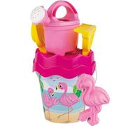 Set spiaggia fenicottero composto da secchiello, setaccio, annaffiatoio, paletta rastrello e una formina