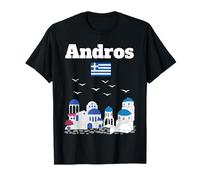 Andros Greek Island Souvenir architettura greca bandiera Grecia Maglietta