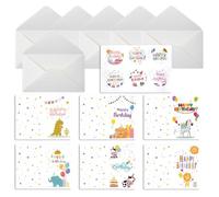 Androxeda 6 Pezzi Biglietto Auguri Compleanno Con Animali Carini, Completo Di Buste E Adesivi, Per Bambini, Ragazzi, Famiglia E Feste Di Compleanno