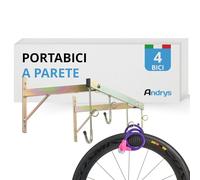 Andrys Porta Bici da Muro con Ganci e Anelli per 4 Biciclette - Supporto Appendi Bici da Muro per Interni ed Esterni - Smontabile, Facile da Installare, con Tappi Antigraffio - Acciaio Zincato (Oro)