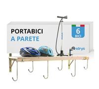 Andrys Porta Bici da Muro con Ganci e Mensola per 6 Biciclette - Supporto Appendi Bici da Muro per Interni ed Esterni - Smontabile, Facile da Installare, con Tappi Antigraffio - Acciaio Zincato (Oro)