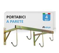Andrys Porta Bici da Muro con Ganci per 4 Biciclette - Supporto Appendi Bici da Muro per Interni ed Esterni - Smontabile, Facile da Installare, con Tappi Antigraffio - Acciaio Zincato (Oro)