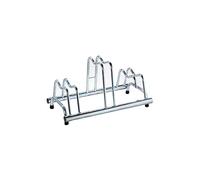 ANDRYS - Rastrelliera Porta Biciclette a Terra, con Sistema di Posteggio Alto e Basso, con Tappi in Pvc Neri, in Acciaio Zincato a Freddo, Colore Argento, 77 x 42 x 42 cm, 3 Posti