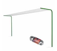 ANDRYS Stendi Biancheria Esterno con Filo 30m - Staffe per Stendere i Panni Esterno con Pali Tondi da Cementare - Acciaio Zincato a Freddo Verniciato Verde - Altezza 220cm