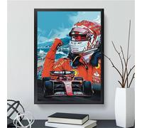 ANDSAL Charles Leclerc Ferrari Artwork Monaco Grand Prix Montecarlo 2024 idea regalo Stampato Poster per Appassionati di Formula 1 Sport Memorabilia - A3 CORNICE NERA