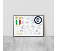 ANDSAL Inter 2024 Bianco Artwork idea regalo Stampato Poster Autografo per Appassionati di Calcio Sport Memorabilia - A3 CORNICE NERA, Scudetto, Seconda Stella