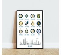 Andsal Inter Storia Del Logo Artwork idea regalo Stampato Poster Autografo per Appassionati di Calcio Sport Memorabilia - A3 CORNICE NERA