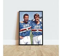 ANDSAL Roberto Mancini Gianluca Vialli Sampdoria Artwork idea regalo Stampato Poster Incorniciato Autografo per Appassionati di Calcio Sport Memorabilia - A3 CORNICE NERA