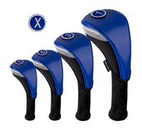 Andux 4 pz/set PU Golf Legno Club Head Copre 460cc Driver Coperture con Collo Lungo Blu