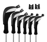 Andux 6 pz/Set Golf Club Testa Copre Boschi Driver Fairway Hybrid Set collo lungo (3 Hybrid + 3 Boschi) Nero/Nero