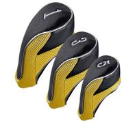 Andux Golf Club 460cc Driver Fairway Wood Head Covers con Hook & Loop Set di 3 (Nero/Giallo)
