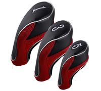 Andux Golf Club 460cc Driver Fairway Wood Head Covers con Hook & Loop Set di 3 (Nero/Rosso)