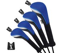 Andux Golf Fairway Legno Club Testa Copre 460cc Driver Extra Collo Lungo Blu 4 pz/Set