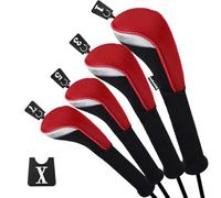 Andux Golf Fairway Legno Club Testa Copre 460cc Driver Extra Collo Lungo Rosso 4 pz/Set