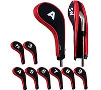 Andux Golf Stampa Numero Copri Mazza Ferri con Cerniera Lungo Collo 10pcs/Set Nero/Rosso MT/W05