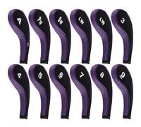 Andux La testa del club del ferro di golf della stampa del numero copre il collo lungo con la chiusura lampo 12 pezzi Nero/viola