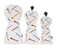 Andux PU strisce Tees Modello 3 Pacco/set Golf 460cc Driver Fairway Woods Club testa Copre (Bianco)