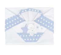 Andy & Helen Completo 3 pezzi Lenzuolo culla ricamato + sotto con elastici e federa. Adatto a culle MAXI, NEXT TO ME, fianco letto, Celeste