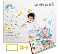 ANDY & HELEN Coperta Mesi Neonato 100% Cotone Made in Italy x Maschio e Femmina con Segnamesi - 103x135cm