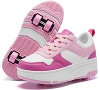 ANEFUN Ragazzi Ragazze Scarpe con Ruote Pattini Pattinaggio Bambini Pattini a Rotella Scarpe con 4 Ruote Rimovibili Comfort Sport Outdoor per Bambini, rosa/bianco, 31 EU