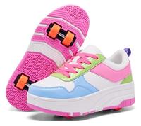 ANEFUN Ragazzi Ragazze Scarpe con Ruote Pattini Pattinaggio Bambini Pattini a Rotella Scarpe con 4 Ruote Rimovibili Comfort Sport Outdoor per Bambini, Wdrr 1136, 33 EU