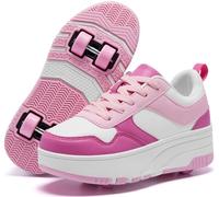 ANEFUN Ragazzi Ragazze Scarpe con Ruote Pattini Pattinaggio Bambini Pattini a Rotella Scarpe con 4 Ruote Rimovibili Comfort Sport Outdoor per Bambini, rosa/bianco, 38 EU