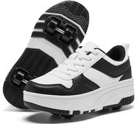ANEFUN Ragazzi Ragazze Scarpe con Ruote Pattini Pattinaggio Bambini Pattini a Rotella Scarpe con 4 Ruote Rimovibili Comfort Sport Outdoor per Bambini, nero/bianco, 33 EU