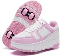 ANEFUN Ragazzi Ragazze Scarpe con Ruote Pattini Pattinaggio Bambini Pattini a Rotella Scarpe con 4 Ruote Rimovibili Comfort Sport Outdoor per Bambini, Rosa Bianco 1135, 39 EU