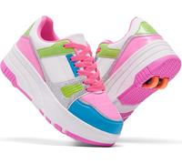 ANEFUN Scarpe a rotelle per ragazze e ragazzi, con ruote staccabili anteriori e posteriori, a doppio rullo, alla moda, con ruote, 1135-bianco Deep Rose Red, 13 Little Kid