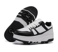 ANEFUN Scarpe da skate per bambini, ragazze, ragazzi, staccabili, alla moda, con ruote, Bianco e nero, 30 EU