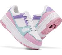 ANEFUN Scarpe da skate per bambini, ragazze, ragazzi, staccabili, alla moda, con ruote, Bianco Luna Rosa, 25 EU
