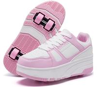 ANEFUN Scarpe da skate per bambini, ragazze, ragazzi, staccabili, alla moda, con ruote, Rosa-bianco 1135, 12 Little Kid
