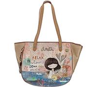 Borsa a mano media in ecopelle con 2 manici e tasche - Chiusura con cerniera - Collezione Mediterranean