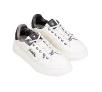 Sneakers originali da donna, con plateau, suola larga, lacci bianchi, stampa interna, effetto imbottito, bianco, 38 EU