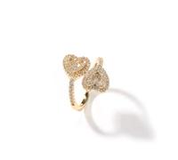 Anelli a cuore regolabili per donna, anello a doppia forma di cuore placcato in oro 18 carati con zirconi, anelli d'amore, anello di fidanzamento anello di promessa di matrimonio gioiello hip hop