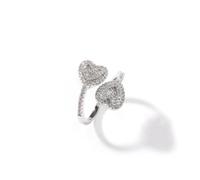 Anelli a cuore regolabili per donna, anello a doppia forma di cuore placcato in oro 18 carati con zirconi, anelli d'amore, anello di fidanzamento anello di promessa di matrimonio gioiello hip hop
