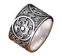 Anelli a Fascia incise Cinese Antica Quattro Creature mitiche in Argento Sterling 999 Larga Nero per Uomo Donna 14 mm Taglia 21