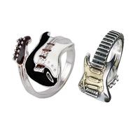 Anelli A Forma di Chitarra da 2 Pezzi, Anelli con Elementi di Musica Rock, Anelli Regolabili, Anelli in Stile Punk, Anelli di personalità della Moda