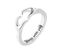 Anelli a forma di cuore per coppia, anello di ricarica a doppia mano, regolabile in argento placcato con anello dell'amicizia, promessa, amore, cuore, amiche e ragazze, Argento sterling